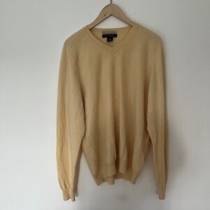 Glen Royal Mens Cashmere V-Neck Sweater Pale Yellow Large Fine Knit Luxury